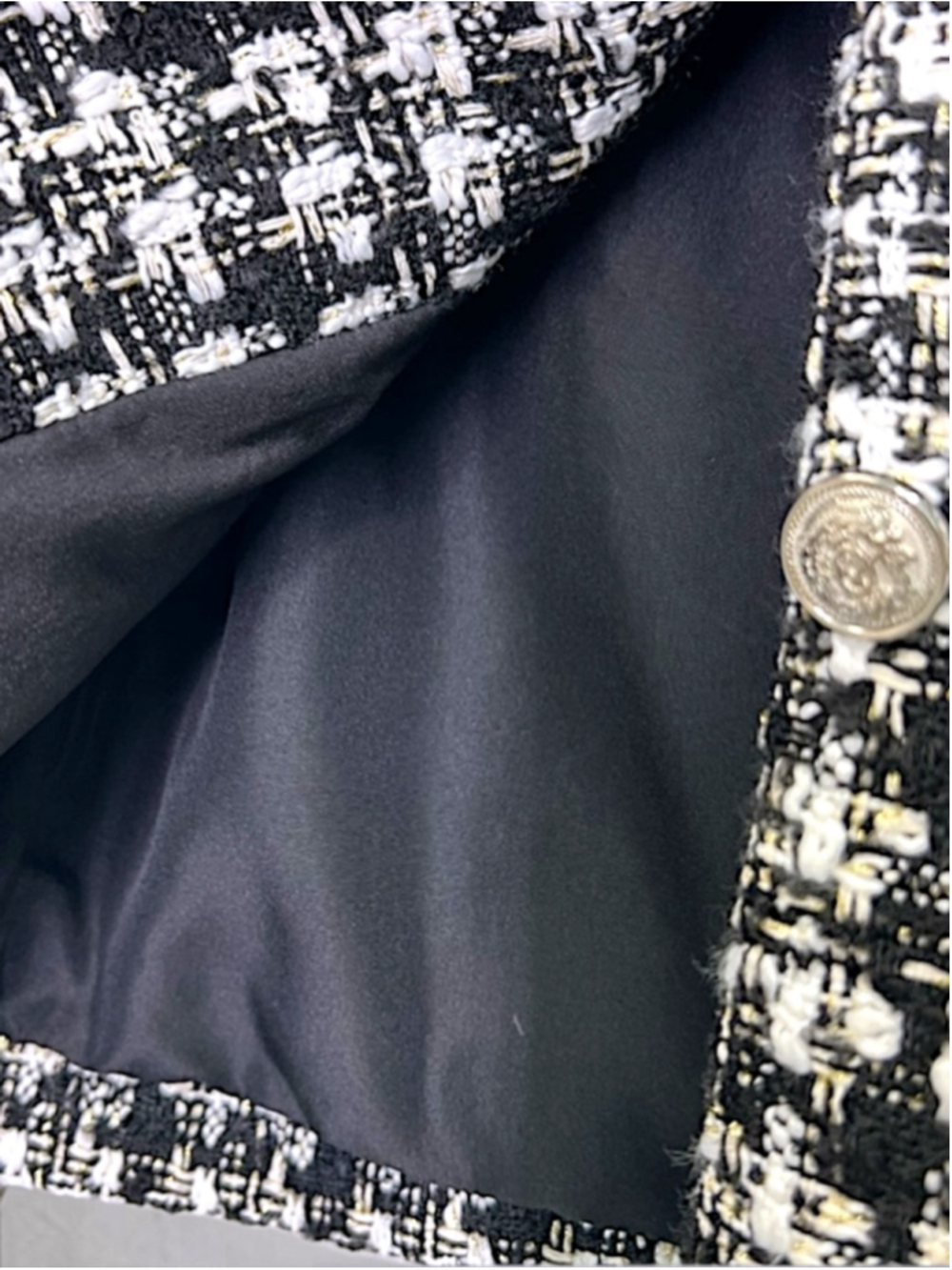 H&M Black & White Plaid Bouclé Jacket – Size M | Silver Button Detail - Picture 6 of 10
